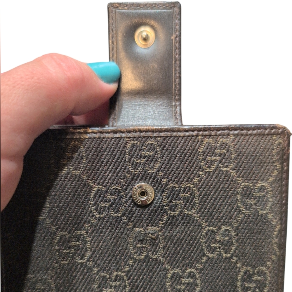 Gucci Black Brown Leather and Canvas Wallet Preloved Credit Card Men Women - Picture 7 of 15